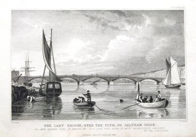 DEVON , LAIRA BRIDGE  RIVER PLYM, SALTRAM CREEK  Allom ,Antique Print 1829