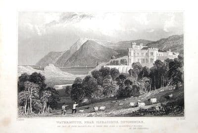 DEVON, WATERMOUTH BAY & CASTLE ,COMBE MARTIN, Allom Antique Print 1830