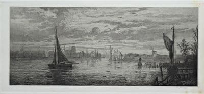 DORDRECHT, DORT, NETHERLANDS Auguste Numans original etching antique print 1880