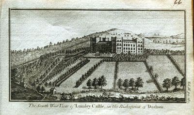 DURHAM LUMLEY CASTLE  Original Copper Engraved Antique Print c1770
