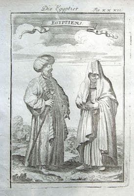 EGYPT, EGYPTIAN COSTUME A.Mallet original antique print 1719
