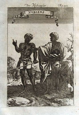 EGYPT, NUBIAN COSTUME Mallet original antique print 1719