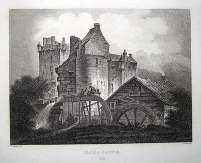 ELCHO CASTLE, Nr. PERTH, SCOTLAND, etching, original antique print 1819