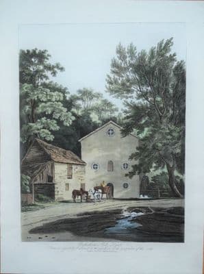 ELM  MILL WESTERHAM KENT Original Hand Coloured Antique Aquatint print 1818