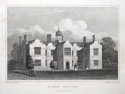 FORD, FORDE  HOUSE, NEWTON ABBOT, DEVON original antique print 1831