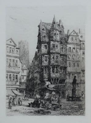 FRANKFURT, FRANKFORT, GERMANY, Ernest George original etching antique print 1880