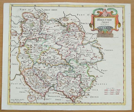 HEREFORDSHIRE, Robert Morden, original antique old vintage map 1722