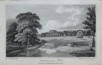HERTFORDSHIRE, THEOBOLDS,CHESHUNT  Original  Copper Engraved Antique Print 1806