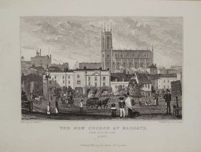 HOLY TRINITY CHURCH, Austins Row Margate  Steel Engraved Antique Print 1829