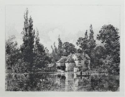 IFFLEY MILL, OXFORDSHIRE,etching, Brunet Debaines antique print 1880