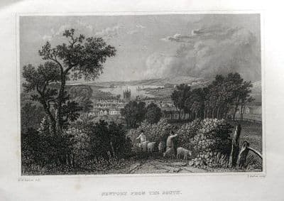 ISLE OF WIGHT  VIEW OF NEWPORT Original Antique Steel Engraved Print c1840