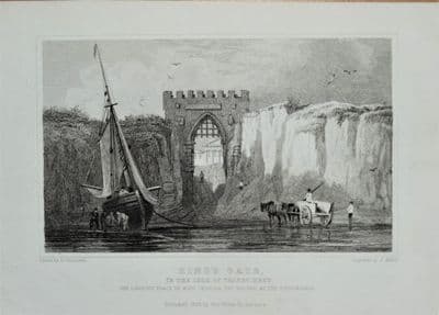 KINGSGATE BAY BROADSTAIRS Thanet Kent Original Steel Engraved Antique Print 1828
