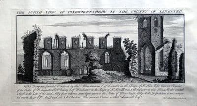 LEICESTER ULVESCROFT PRIORY Sam & Nathaniel Bucks Views Large Antique Print 1730