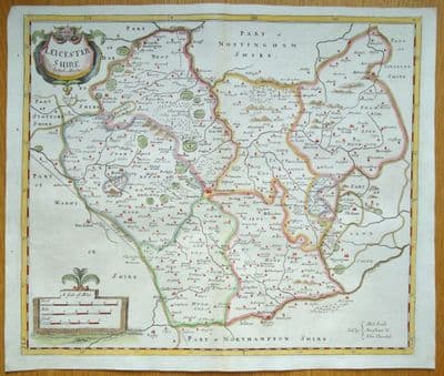 LEICESTERSHIRE, Robert Morden, original antique old vintage map 1722