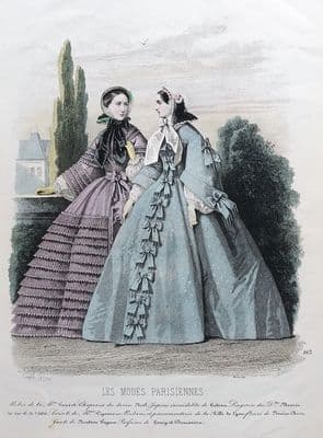 LES MODES PARISIENNE, PARIS FASHION plate 863 antique hand coloured print 1859