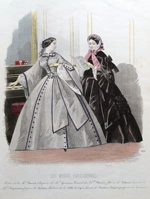 LES MODES PARISIENNE, PARIS FASHION plate 866 antique hand coloured print 1859