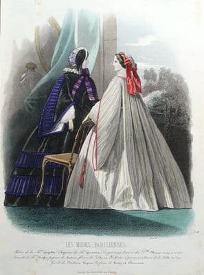 LES MODES PARISIENNE, PARIS FASHION plate 868 antique hand coloured print 1859
