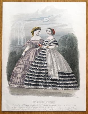 LES MODES PARISIENNE, PARIS FASHION plate 909 antique hand coloured print 1859
