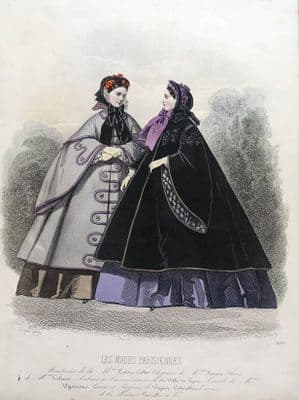 LES MODES PARISIENNE, PARIS FASHION plate 920 antique hand coloured print 1859