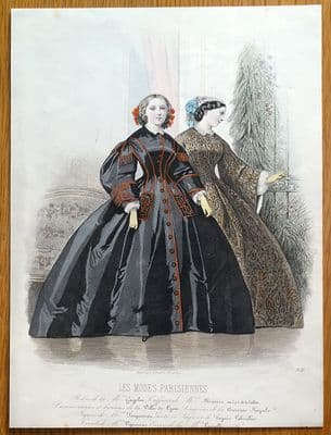 LES MODES PARISIENNE, PARIS FASHION plate 928 antique hand coloured print 1859