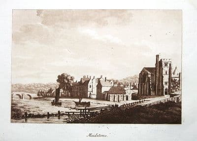 MAIDSTONE, KENT, Sam. Ireland Original Sepia Aquatint, Antique Print 1793