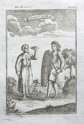 MOLUCCAS Is. MALUKU, NATIVES, INDONESIA. A.Mallet original antique print 1719