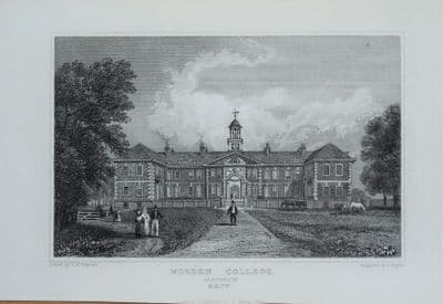 MORDEN COLLEGE BLACKHEATH, London   Original Steel Engraved Antique Print 1830