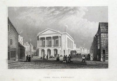 NEWPORT, ISLE OF WIGHT, Barber original steel engraving, antique print 1834
