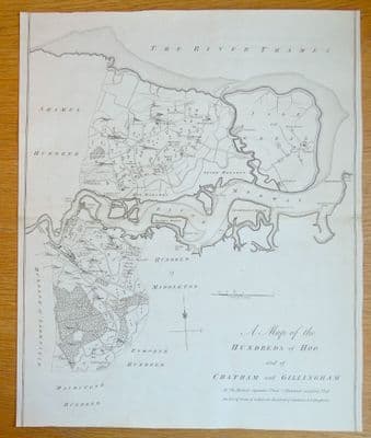Original 1778 Antique Map of Hoo, Chatham, Gillingham A genuine Hasted engraving