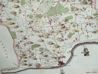 Original 1790 Antique Map Folkestone Hawkinge, Alkham, Elham, Kent Genuine  Hasted Engraving