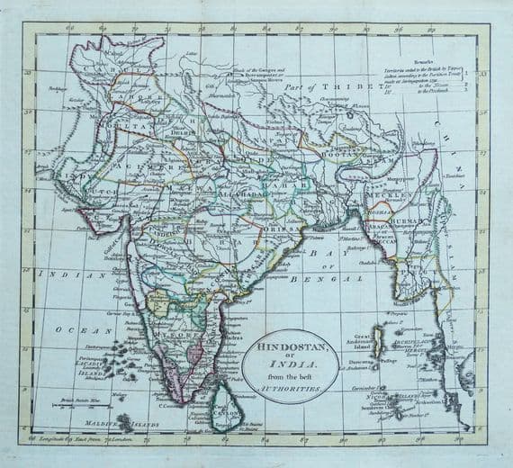 Original 1794 Antique Map of SOUTH ASIA or HINDOSTAN a W.Guthrie Engraving