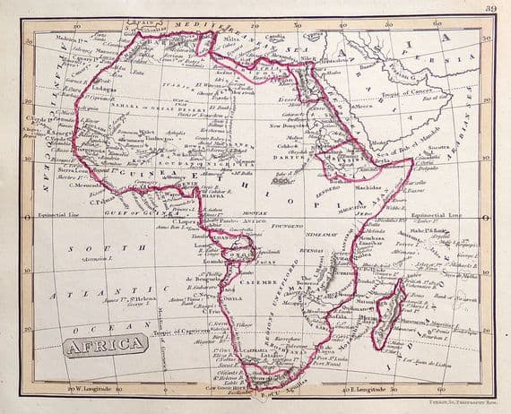 Original 1830 Antique Map of AFRICA Genuine Old Rest Fenner Map