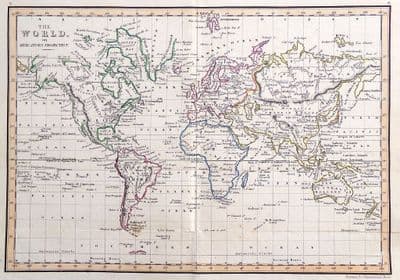 Original 1830 Antique Map of THE WORLD Genuine Old Rest Fenner Engraved Map