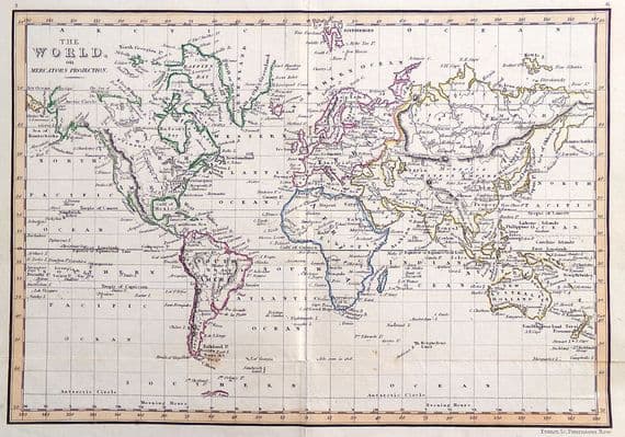 Original 1830 Antique Map of THE WORLD Genuine Old Rest Fenner Engraved Map