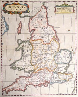 Original Antique Map 1722 SAXON BRITAIN Britannia Saxonica Genuine Morden Map