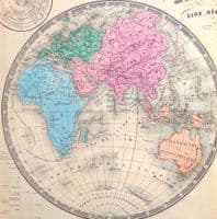 Original Antique Map 1843 WORLD HEMISPHERES Felix Ansart Genuine Old Engraved Map