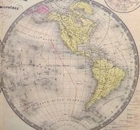 Original Antique Map 1843 WORLD HEMISPHERES Felix Ansart Genuine Old Engraved Map