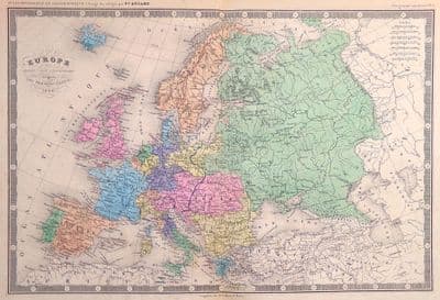 Original Antique Map 1846 of EUROPE Genuine Old Felix Ansart Engraved Map