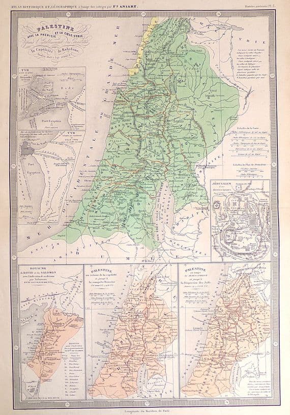 Original Antique Map 1846 PALESTINE ISRAEL Middle East F.Ansart Genuine Old Map