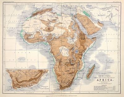 Original Antique Map 1878 AFRICA Mountains & Valleys Genuine Old Johnston Map
