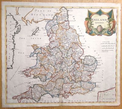 Original Antique Map of ENGLAND 1695 Robert Morden Genuine Old Vintage Map