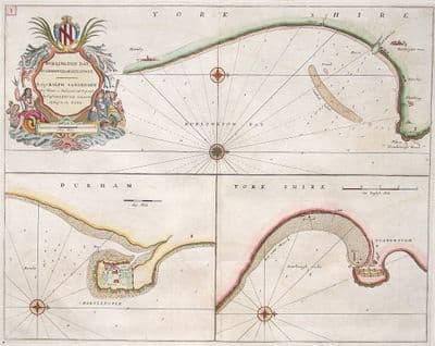 Original Antique Sea Chart 1756 BRIDLINGTON SCARBOROUGH HARTLEPOOL Genuinne Old Collins nautical Map