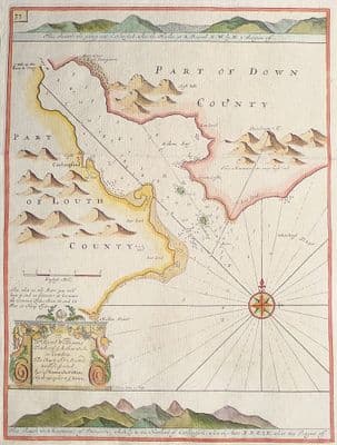 Original Antique Sea Chart 1756 CARLINGFORD LOUGH IRELAND Genuine Collins Nautical Map