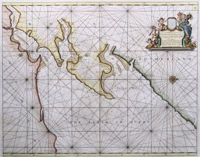 Original Antique Sea Chart 1756 INVERNESS CROMARTY  MORAY Firth Genuine Old Collins Nautical Map