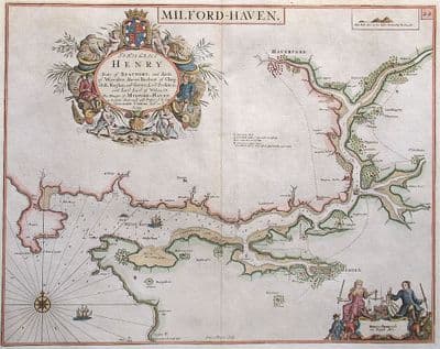 Original Antique Sea Chart 1756 MILFORD HAVEN PEMBROKE Genuine Old Greenville Collins Nautical Map