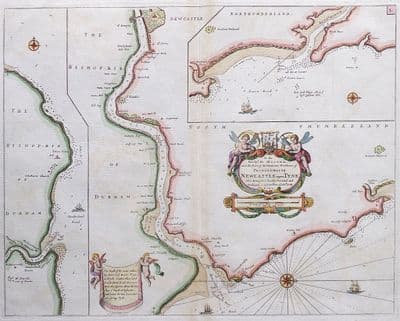 Original Antique Sea Chart 1756 NEWCASTLE Upon TYNE, SUNDERLAND Genuine Collins map