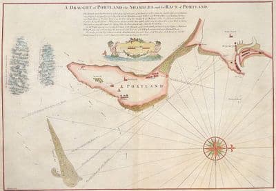 Original Antique Sea Chart 1756 PORTLAND WEYMOUTH DORSET Genuine Old Collins Nautical Map