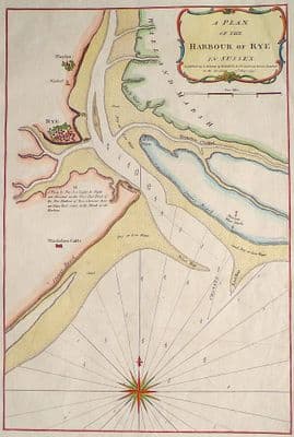 Original Antique Sea Chart 1794 RYE, WINCHELSEA  SUSSEX Genuine Old Collins Nautical Map