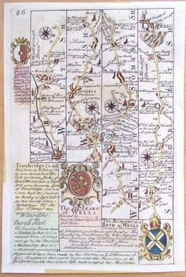 Original Antique Strip Road Map c1720 MARLBOROUGH to WELLS Owen/Bowen Engraving