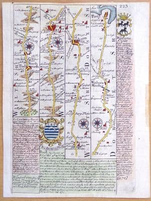 Original Antique Strip Road Map c1720 SALISBURY to POOLE Owen/Bowen Engraving